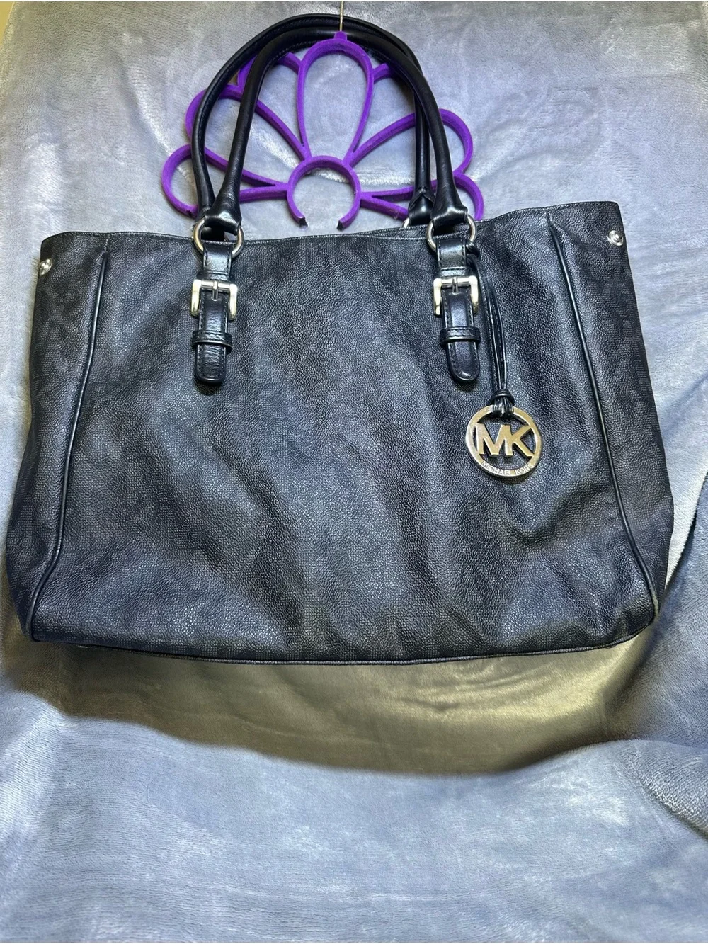 BRAND NEW Michael Kors Black Leather MK Charm Tote
